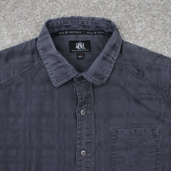 Rock & Republic Roll Tab Shirt Mens Large Gray Textured Cotton L/S Button Up - Picture 5 of 13
